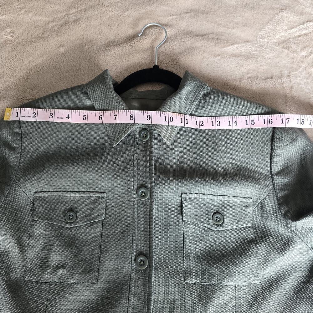 Women's Vintage100% Silk Blazer Army Green Size 12P Pockets Preppy Collared - Picture 9 of 13